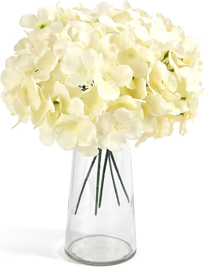 Auihiay 304PCS Hydrangea Artificial Flowers Bulk, Silk Artificial Hydrangea Flowers Heads with Stems, Faux Hydrangea Flowers for Home Table Centerpieces Wedding Arch Party Decoration (Champagne)