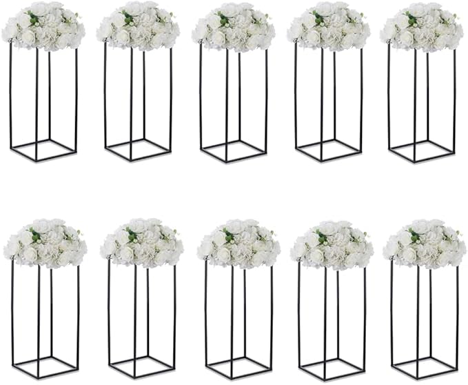 Black Tall Plant Stand: 23.6in, With Metal Panel, Packs of 10 | Columnar Cube Shape, Easy to Assembly, Flowers Cakes Drinks Display Table Centerpieces for Wedding Party Event