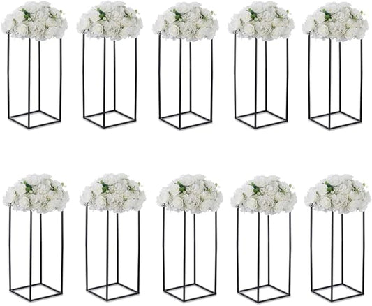 Black Tall Plant Stand: 23.6in, With Metal Panel, Packs of 10 | Columnar Cube Shape, Easy to Assembly, Flowers Cakes Drinks Display Table Centerpieces for Wedding Party Event