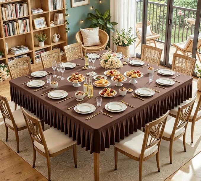 Shillance 60x60 Inch Chocolate Spandex Square Tablecloth, Wrinkle Free Chocolate Fitted Table Cloth for Square Tables,Washable Pleated Table Cover for Wedding Birthday Cocktail Party Buffet Dinner