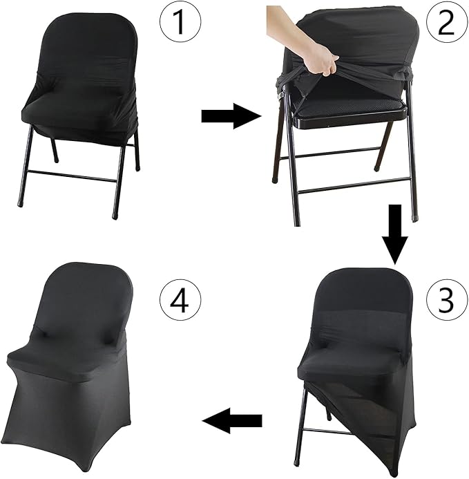 WELMATCH Black Spandex Folding Chair Covers - 50 PCS Special Events Wedding Party Decoration Stretch Elastic Chair Covers (Black, 50)