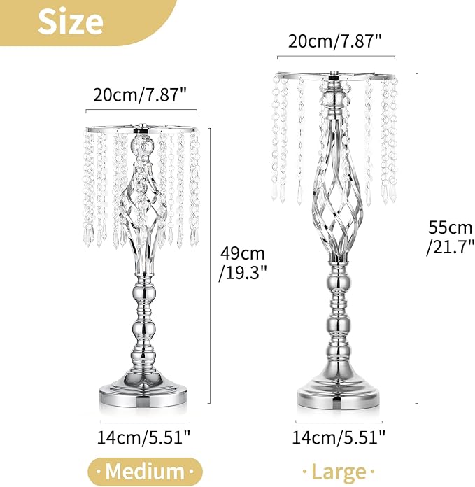 2 Pcs 19.3 inches Tall Crystal Flower Stand Wedding Road Lead Tall Flower Holders Centerpiece Crystal Flower Chandelier Metal Flower Vase for Reception Tables Wedding Supplies