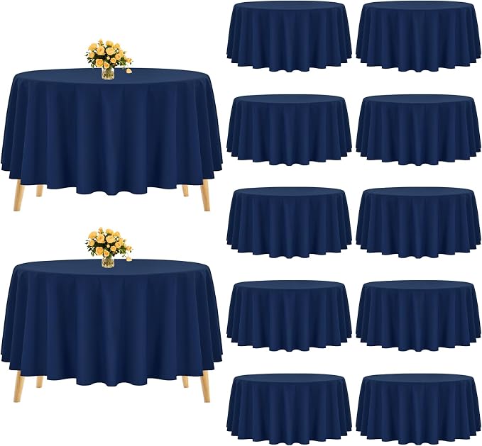 Pesonlook 12 Pack Round Tablecloth 90inch-Navy Blue Polyester Round Table Cloths Washable Fabric Table Cover for Wedding/Party/Banquet/Dining/Buffet