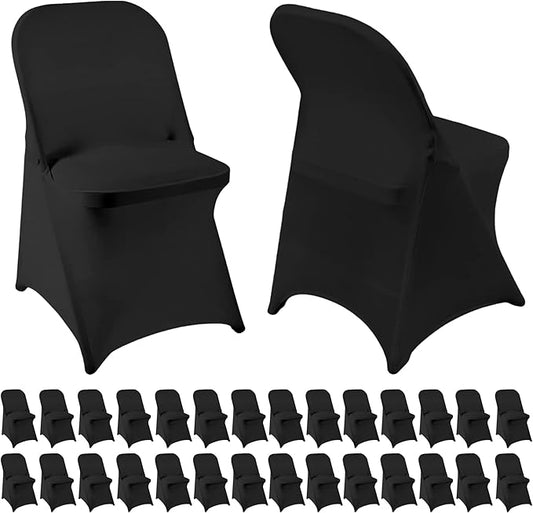 Folding Chair Covers 30 PCS Stretch Spandex Chair Covers Upgraded Universal Washable Fitted Chair Slipcovers Protector for Party, Wedding, Holidays, Banquet, Celebration (Black, 30 PCS)
