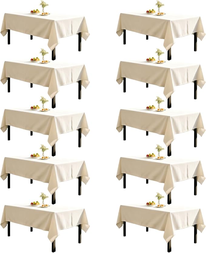 WIGENIUS 10 Pack Ivory Table Cloth Rectangle Tablecloths 70X120 Inch,Polyester Table Cloth for 8 Foot Rectangle Tables,Wrinkle Resistant Washable Fabric Table Covers for Party,Wedding Banquet