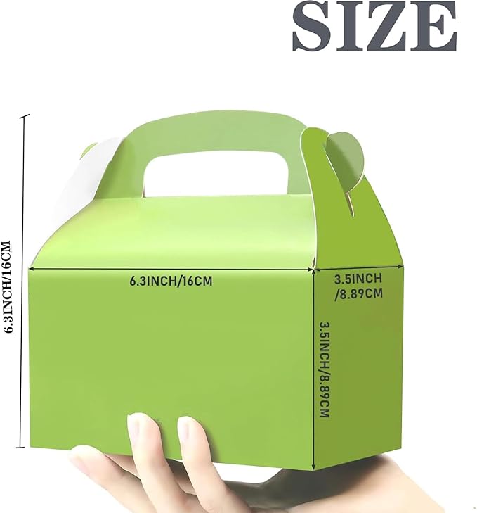 30-Pack Green Party Favor Treat Boxes, Goodie Gable Paper Gift Boxes with Handles. Perfect for Gardening/Green Thumbs Party Decoration Supplies and St Patricks Day Gift Giving