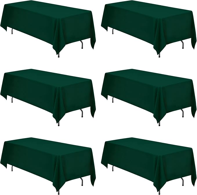 BRILLMAX 6 Pack Hunter Green Tablecloths 70 x 120 Inch for 6ft & 8ft Rectangle Tables - 150 GSM Polyester Fabric, Universal Fit, Water, Stain & Wrinkle Resistant Cloth Cover for Wedding Banquet