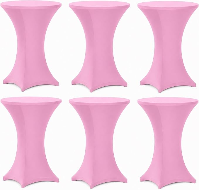 Cocktail Table Covers - 6 Pack 32x43 Inch Table Cloth - Pink Fitted Stretch Spandex Round High Top Tablecloth for Party, Bar, Birthday, Pub, Banquet