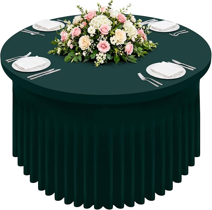 Smiry Round Spandex Tablecloth, Elastic Fitted Washable Tablecloths for 60 Round Tables, Waterpoof Stretch Table Cover Skirt for Outdoor, Wedding, Banquet & Parties, Hunter Green