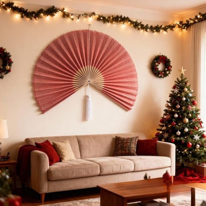 ChumDecor Fan Wall Decor,Japanese Chinese Wall Fans Decor, Boho Hanging Headboard,Decorative Folding Fan for Over Bed Decorations (Redpink, 40inch)
