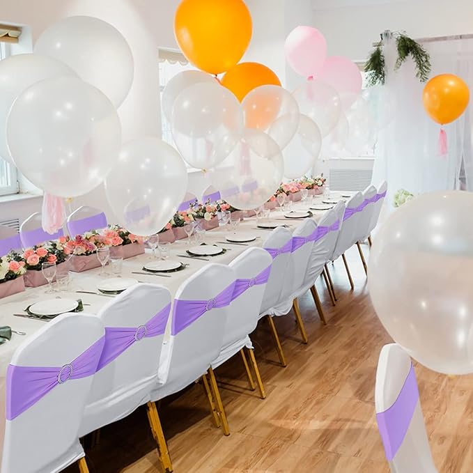 Spandex Chair Sashes Bows - Babenest 100PCS Premium Stretch Chair Cover Band with Buckle Slider Universal Elastic Chair Ties for Wedding Party Ceremony Reception Banquet Decoration (Purple)