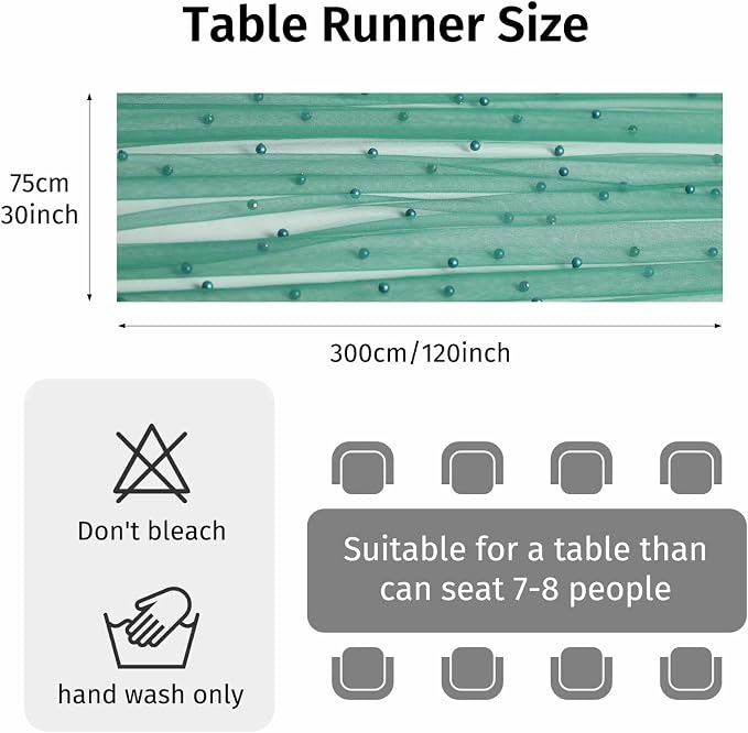 Pearl Table Runner 30 x 120 Inch 10 FT Long, Green Gauze Table Runners, Rustic Boho for Wedding Arch Birthday Party Bridal Veil Baby Shower Decorations