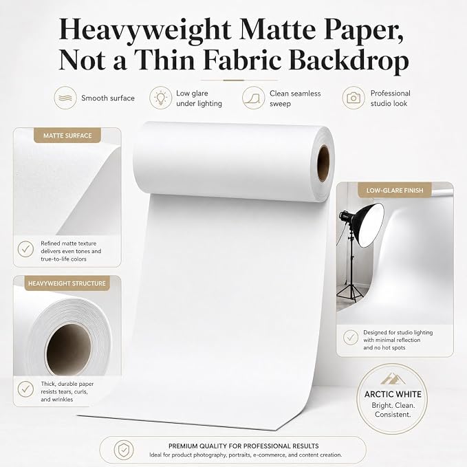 Yizhily Seamless Pursuit Grey Backdrop Paper Roll, 53" x 16.4', Heavyweight MattePursuit Grey Photo Background for Small Studio Headshots, Tabletop Product & Food Photography