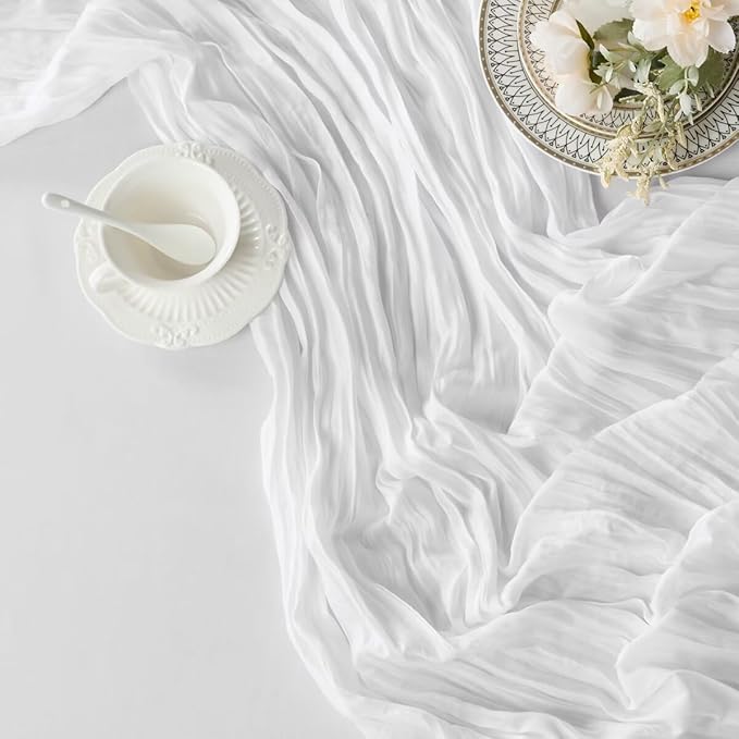 6 Pack White Cheesecloth Table Runner 35"×120" Gauze Fabric Table Runner Rustic Sheer Runner for Wedding Birthday Baby Shower Party Table Decoration White 6 Pack