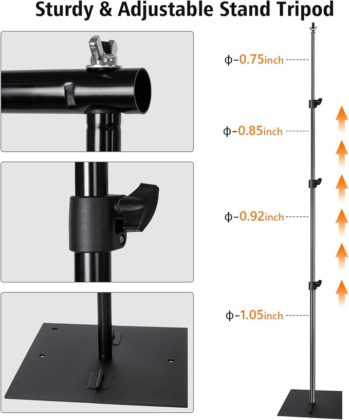 HYJ-INC Pipe and Drape Photography Backdrop Stand Kit Adjustable Photo Background Stand 10ft x 8.5ft with Metal Base for Parties Weddings Birthday Party Events Photo booth With 4 Clamps,Carrying Bag.
