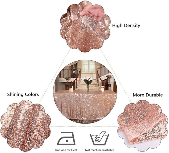 Juya Delight 90" x 132" Rose Gold Rectangular‌ Sequin Tablecloth for Wedding Birthday Party Festival Ceremony Cake Dessert Table
