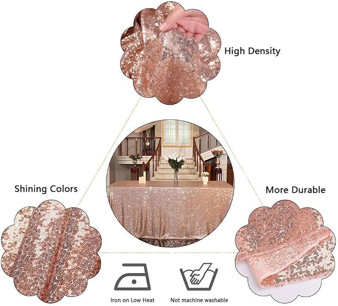 Juya Delight 50" x 80" Rose Gold Sequin Tablecloth Rectangle for Wedding Birthday Party Festival Ceremony Cake Dessert Table