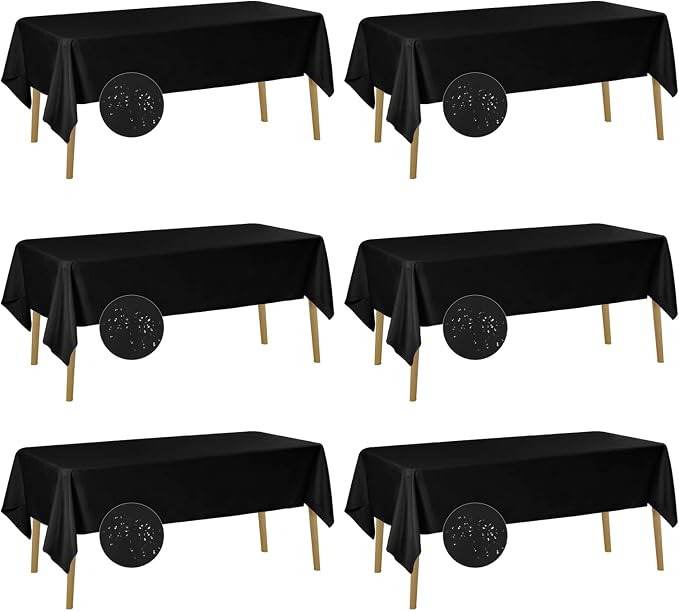 Fokitut 6 Pack Waterproof Rectangle Tablecloth, 60x102 Inch, Stain Resistant and Wrinkle Polyester Table Cloth, Fabric Table Cover for Kitchen Dining, Wedding, Party, Holiday Dinner-Black