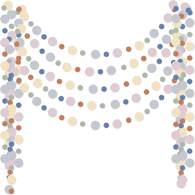Outus 5 Pieces Colorful Circle Garland Banner Hanging Paper Dot Decorations for Classroom, Birthday Party, Baby Shower, Wedding Backdrop & Photo Booth Graduation Decor (Boho Color)