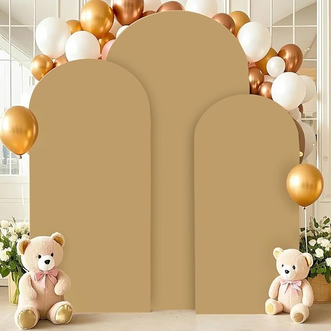FANPROMS Khaki Arch Backdrop Cover Set of 3 (6FT 6.6FT 7.2FT) Spandex Arch Covers Stretchy Fabric Chiara Backdrop Cover for Metal Arched Frame Tan Arch Stand Covers for Birthday Party Ceremony Decor