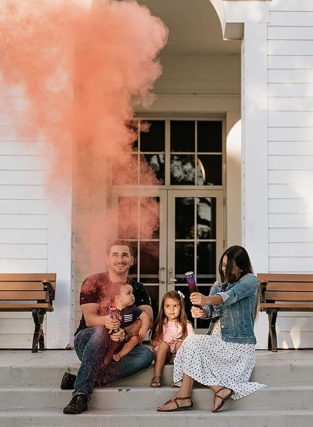 Adventure Awaits! - BABY GENDER REVEAL - 4-Pack Hand Held Air Filled Party Popper - 3 options: 4 Blue or 4 Pink or 2 Red/2 Blue - Check our store for other Color Run Festival colors! (2 Pink & 2 Blue)