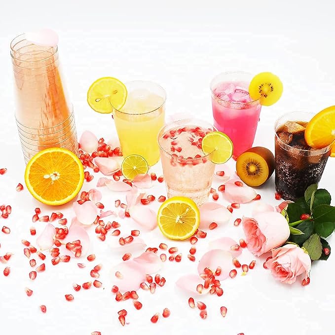 Homy Feel 12 Oz Rose Gold Glitter Plastic Cups - 50PCS Disposable Cocktail & Wine Cups for Wedding Party & Valentine's Day