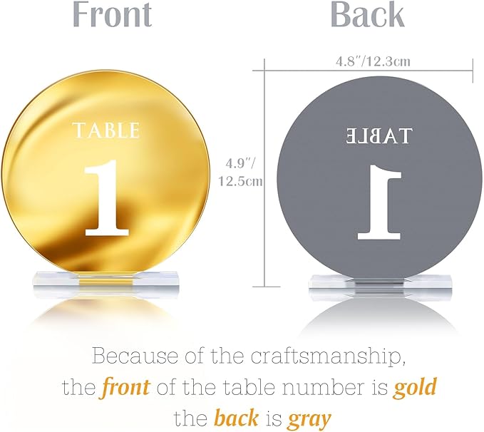 Acrylic Wedding Table Numbers 1-25 with Stands,4.8"Round Mirror Gold Table Number Signs and Holders for Wedding Reception, Party, Event, Centerpiece Decoration