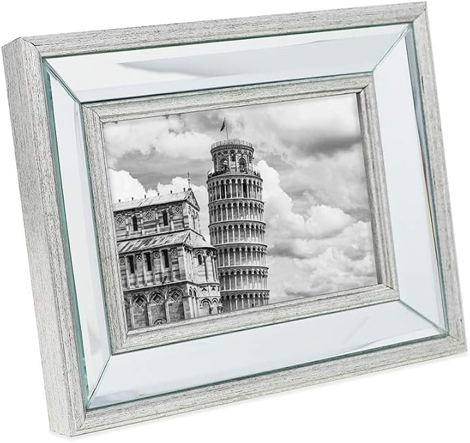 Isaac Jacobs 4x6 Silver Beveled Mirror Picture Frame - Classic Mirrored Frame with Slight Slanted Angle Made for Wall Décor Display, Tabletop, Photo Gallery and Wall Art (4x6, Silver)