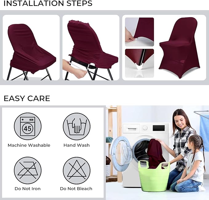 Babenest Spandex Folding Chair Covers Upgraded Universal Stretch Washable Fitted Chair Slipcovers Protector for Wedding, Holidays, Banquet, Party, Celebration (50, Burgundy)