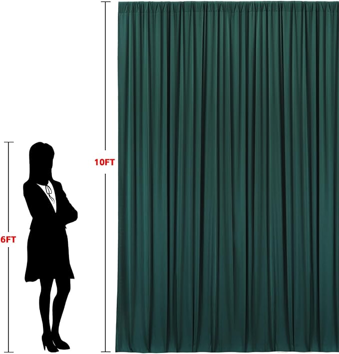 10x10ft Wrinkle Free Hunter Green Backdrop Curtain for Parties Soft Fabric Drapes Wedding Dark Green Curtain Backdrop for Birthday Party Decorations Background for Photography 5x10ft,2 Panels