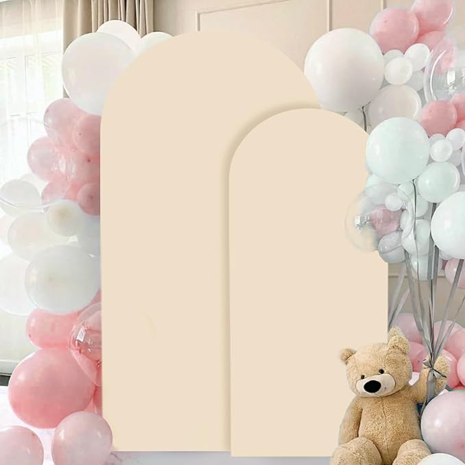 FANPROMS Beige Spandex Arch Cover Set of 2 Arch Covers Stretchy Backdrop Chiara Wall Arch Stand Cover 6FT 7.2FT Round Top Backdrop Cover for Arched Stand Wedding Covering for Balloon Party Ornaments