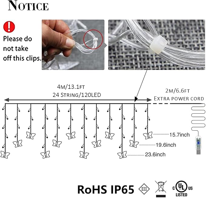Butterfly Curtain Fairy Lights USB Plug in,8 Modes 120 LED 21FT Firefly Twinkle Timer String Lights with Remote, Waterproof for Bedroom Patio Christmas Wedding Party (Warm White)