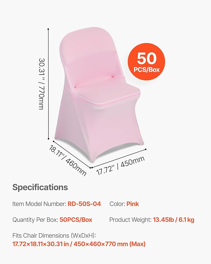 VEVOR Chair Covers, Polyester Spandex Chair Cover, Stretch Slipcovers for Wedding Party Dining Banquet Flat-Front Chair Covers (Pink-c, 50PCS)