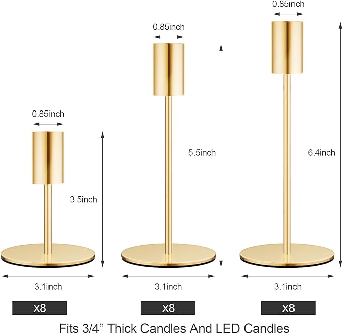 zeochyni Set of 24 French Gold Taper Candle Holders Bulk Candlestick Holders, Decor Candle Stick Candle Holder for Table or Mantel Centerpiece, Wedding, Dinning, Party Home Decor