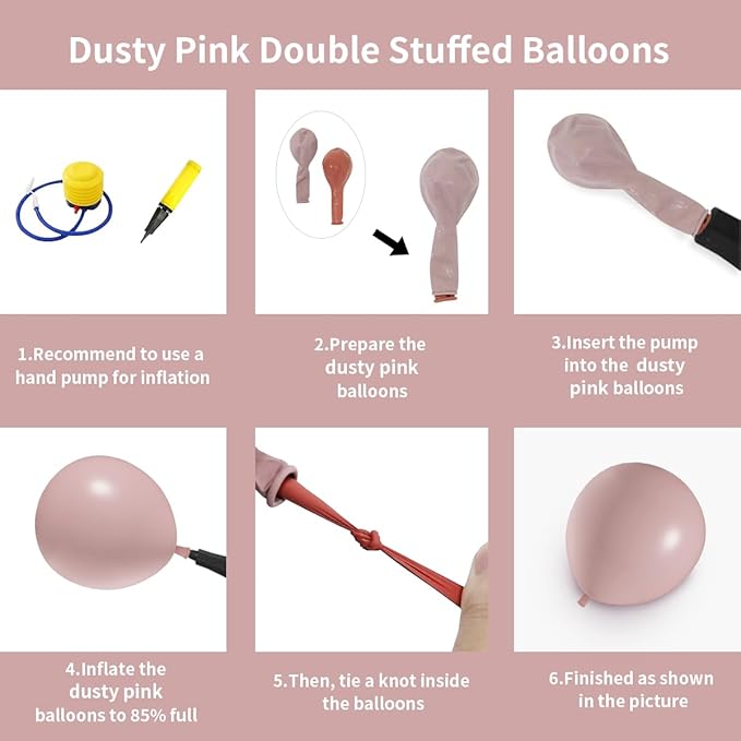 Dusty Pink Double Stuffed balloons Different Size 115Pcs 5/10/12/18 Inch Dusty Rose Matte Pink Balloons Garland Arch kit for Boho Birthday Baby Shower Bridal Shower Wedding Baptism Party