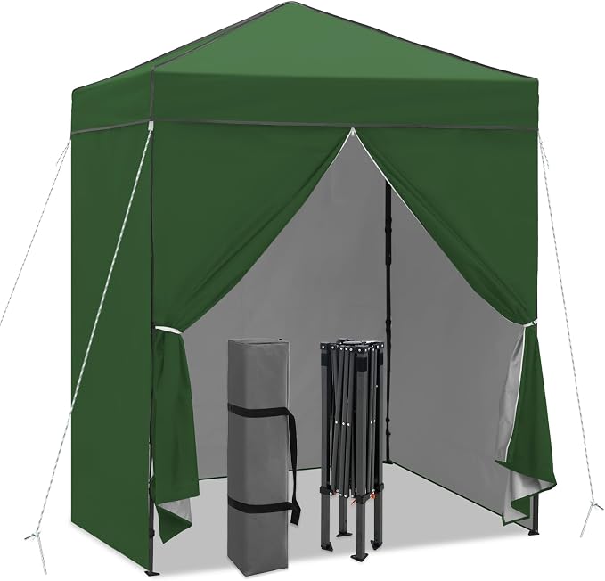 6x4 Pop Up Canopy Tent with Four Wall Panels, Instant Portable Beach Canopy, Outdoor Tent with Carry Bag for Camping, Sports, Tailgating, Events, Green