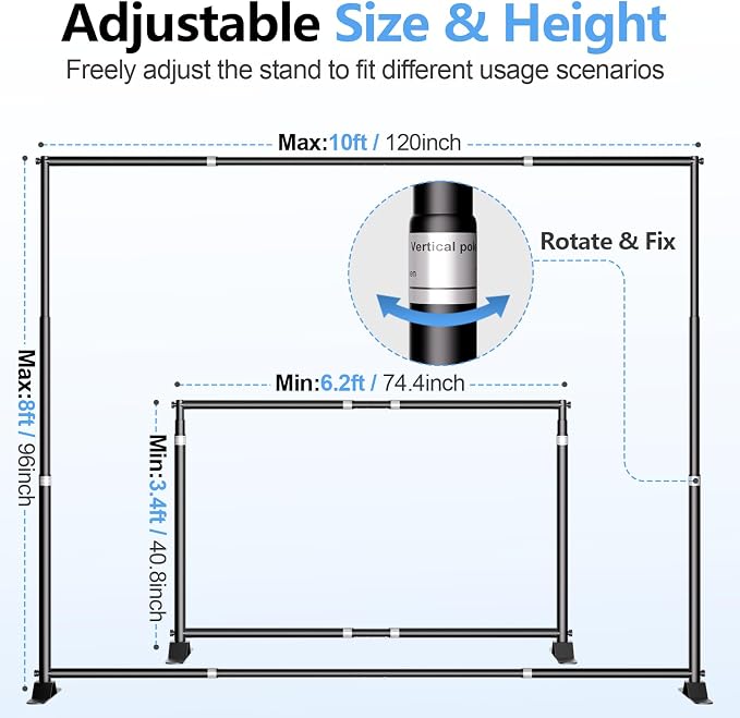 10 x 8FT Backdrop Banner Stand, Heavy Duty Adjustable Photo Background Support Frame Kit, Step and Repeat Stand for Photo Booth, Parties, Exhibition, Trade Show, Wedding