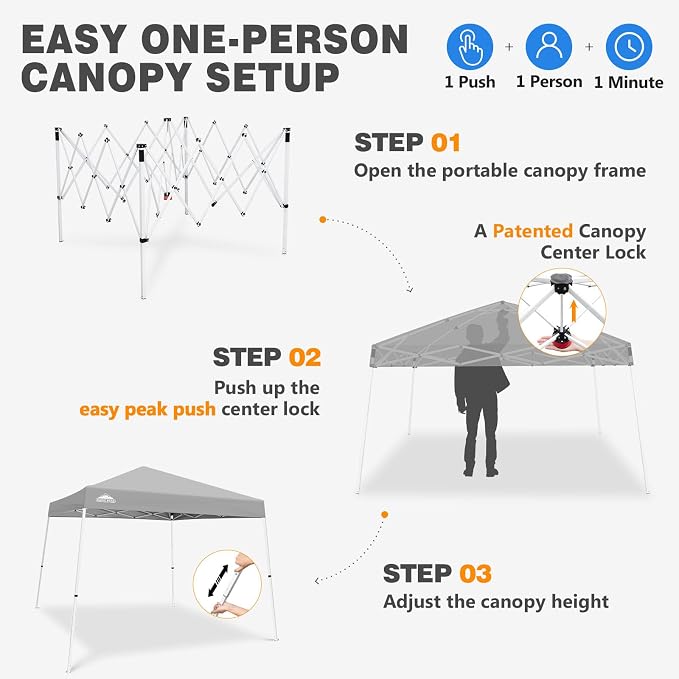 EAGLE PEAK 10x10 Slant Leg Pop-up Canopy Tent Easy One Person Setup Instant Outdoor Beach Canopy Folding Portable Sports Shelter 10x10 Base 8x8 Top (Light Gray)