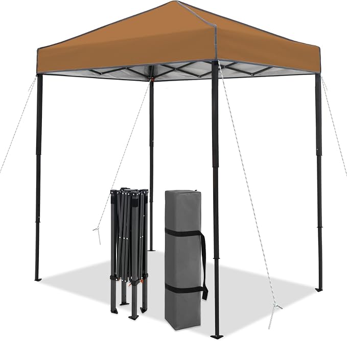 6x4 Pop Up Canopy Tent, Instant Portable Beach Canopy, Outdoor Tent with Carry Bag for Camping, Sports, Tailgating, Events, Khaki