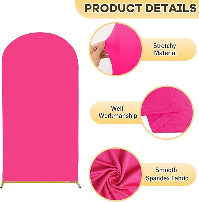 6.6ft Arch Cover Hot Pink Spandex Wedding Arch Backdrop Cover Stretch Round Top Arch Stand Cover Fuchsia Arch Covers Stretchy Backdrop Wedding Arch Wall Cover for Ceremony Reception Party