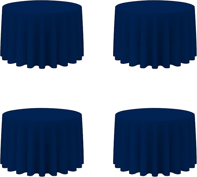 BRILLMAX 4 Pack Navy Blue Round Tablecloths 108 Inch for 48” Tables - 150 GSM Polyester Fabric, Floor Length Drop, Water, Stain & Wrinkle Resistant Cloth Cover for Wedding Reception Banquet Dining