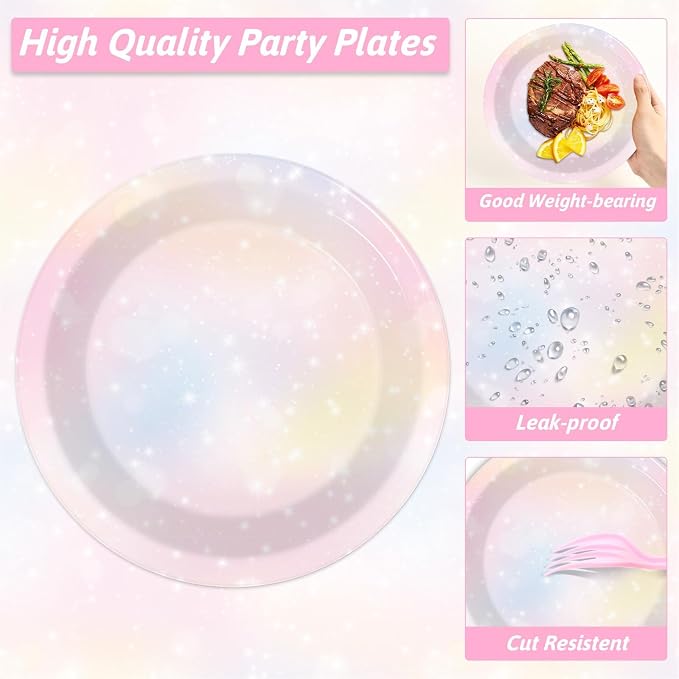 200pcs Pastel Rainbow Party Plates Napkins Pastel Paper Tableware Set Rainbow Cloud Cake Dessert Disposable Dinnerware Themed Party Decoration for Baby Shower Birthday Decor Supplies Serves 50