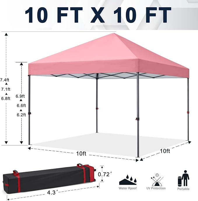 COOSHADE Durable Easy Pop Up Canopy Tent 10x10Ft, Pink