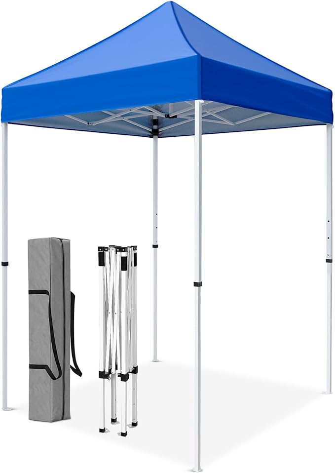 5x5 Pop Up Canopy Tent, Instant Portable Beach Canopy, Outdoor Tent with Carry Bag for Camping, Sports, Tailgating, Events, Blue