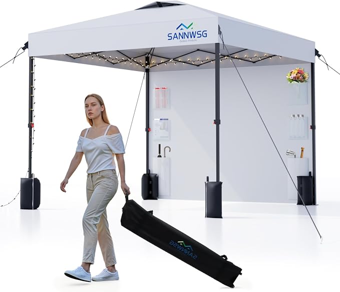 10X10 Pop Up Canopy Tent,Removable Pockets Sidewall for Extra Storage,Heavy Duty One Person Set Up Event Tent,Easy Up Canopy with One Push Button,White