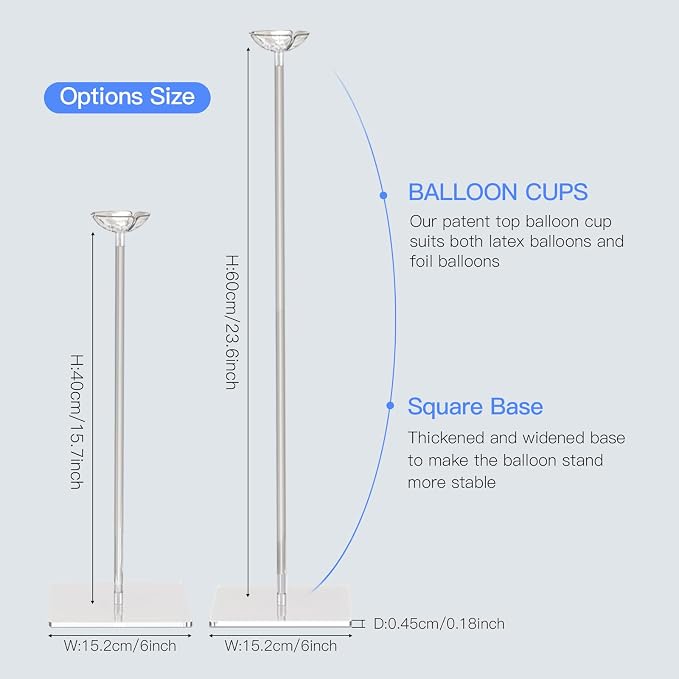 TEKXYZ 15.75 Inch Height Clear Acrylic Balloon Stand for Table Centerpiece Decoration, Set of 4