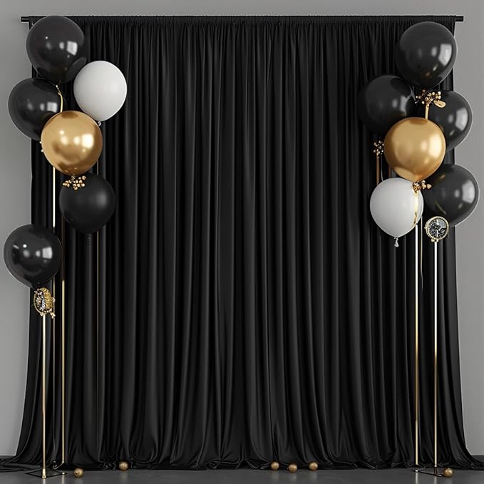20x10ft Wrinkle Free Black Backdrop Curtain for Parties Soft Fabric Drapes Wedding Black Curtain Backdrop for Birthday Party Decorations Background for Photography 5x10ft, 4 Panels