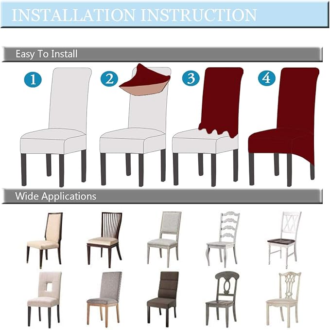 Velvet Plush XL Dining Chair Covers, Stretch Chaircover, Spandex High Chairs Protector Covers Seat Slipcover with Elastic Band for Dining Chairs (Tauqe 1, Set of 4)