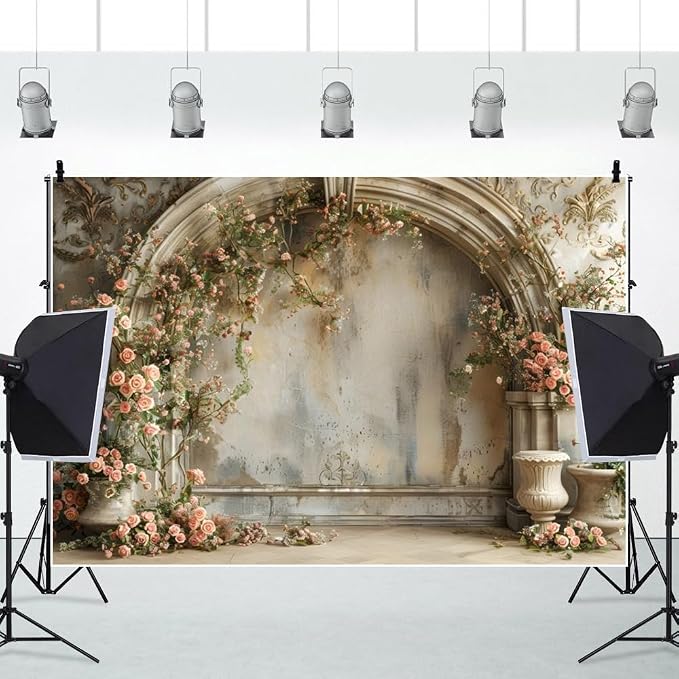 Yeele 5x4ft Vintage Elegant Floral Room Backdrop European Style House Pink Rose Flower Arch Background for Wedding Bridal Shower Anniversary Birthday Decor Girl Woman Portrait Photo Shoot Prop