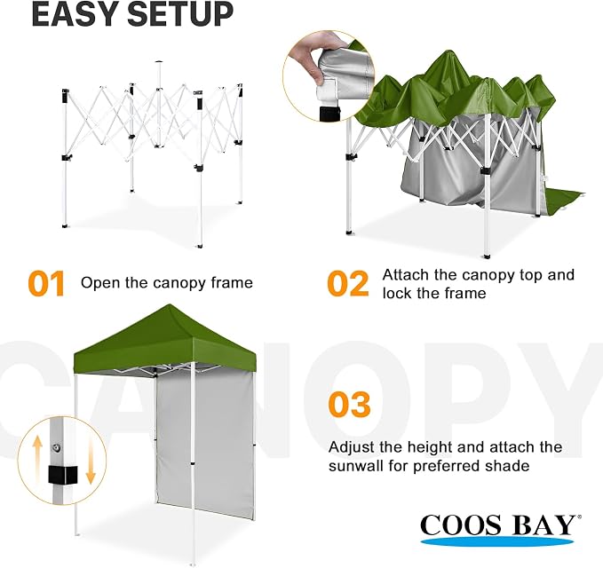 COOS BAY 5x5 Pop Up Canopy Tent with Side Wall, Easy Setup Portable Sun Shelter with Carry Bag, Outdoor Shade for Beach, Camping, Sports & Backyard, Grass Green